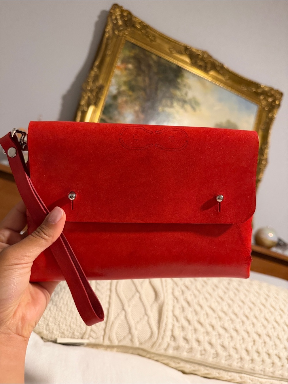 Red Leather Envelope Crossbody Bag